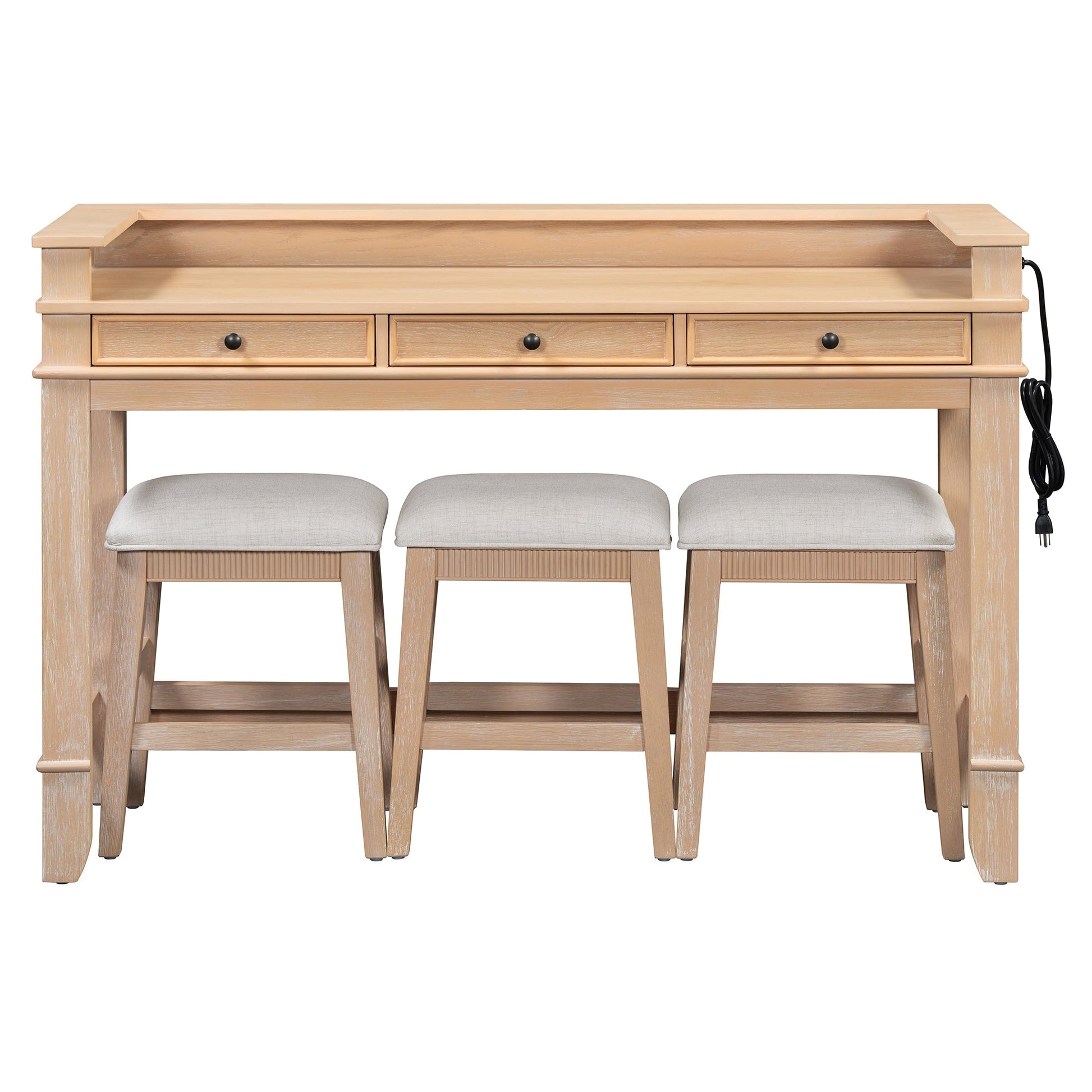 TREXM 4 - Piece Dining Table Set for 3, Retro Kitchen Table and Chairs Set with 3 Storage Drawers, Ideal for Small Spaces (Natural) - 1st Choice Furniture Direct