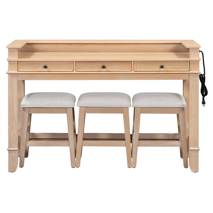 TREXM 4 - Piece Dining Table Set for 3, Retro Kitchen Table and Chairs Set with 3 Storage Drawers, Ideal for Small Spaces (Natural) - 1st Choice Furniture Direct