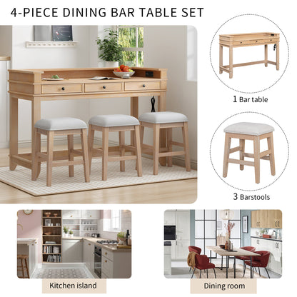TREXM 4 - Piece Dining Table Set for 3, Retro Kitchen Table and Chairs Set with 3 Storage Drawers, Ideal for Small Spaces (Natural) - 1st Choice Furniture Direct