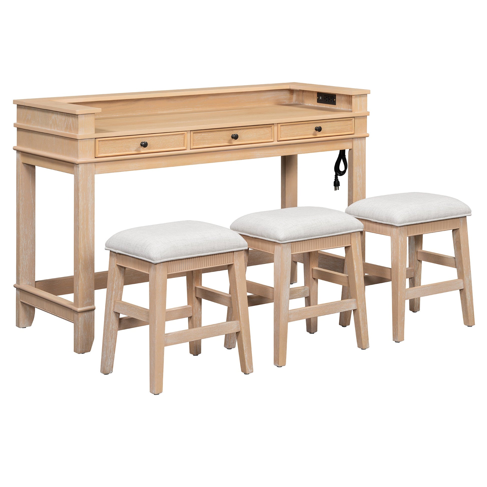 TREXM 4 - Piece Dining Table Set for 3, Retro Kitchen Table and Chairs Set with 3 Storage Drawers, Ideal for Small Spaces (Natural) - 1st Choice Furniture Direct