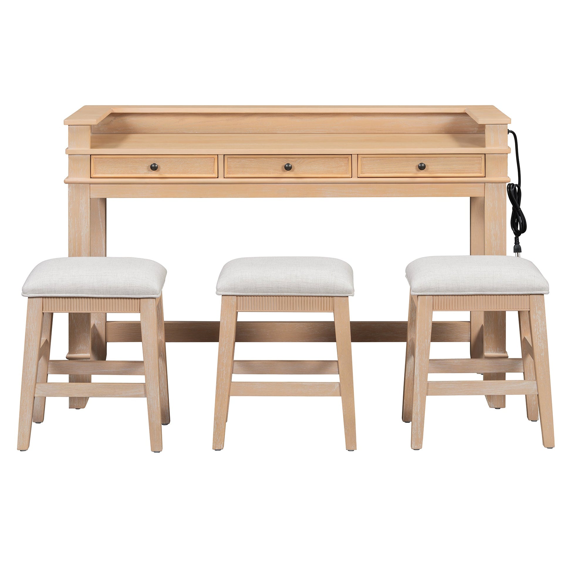 TREXM 4 - Piece Dining Table Set for 3, Retro Kitchen Table and Chairs Set with 3 Storage Drawers, Ideal for Small Spaces (Natural) - 1st Choice Furniture Direct