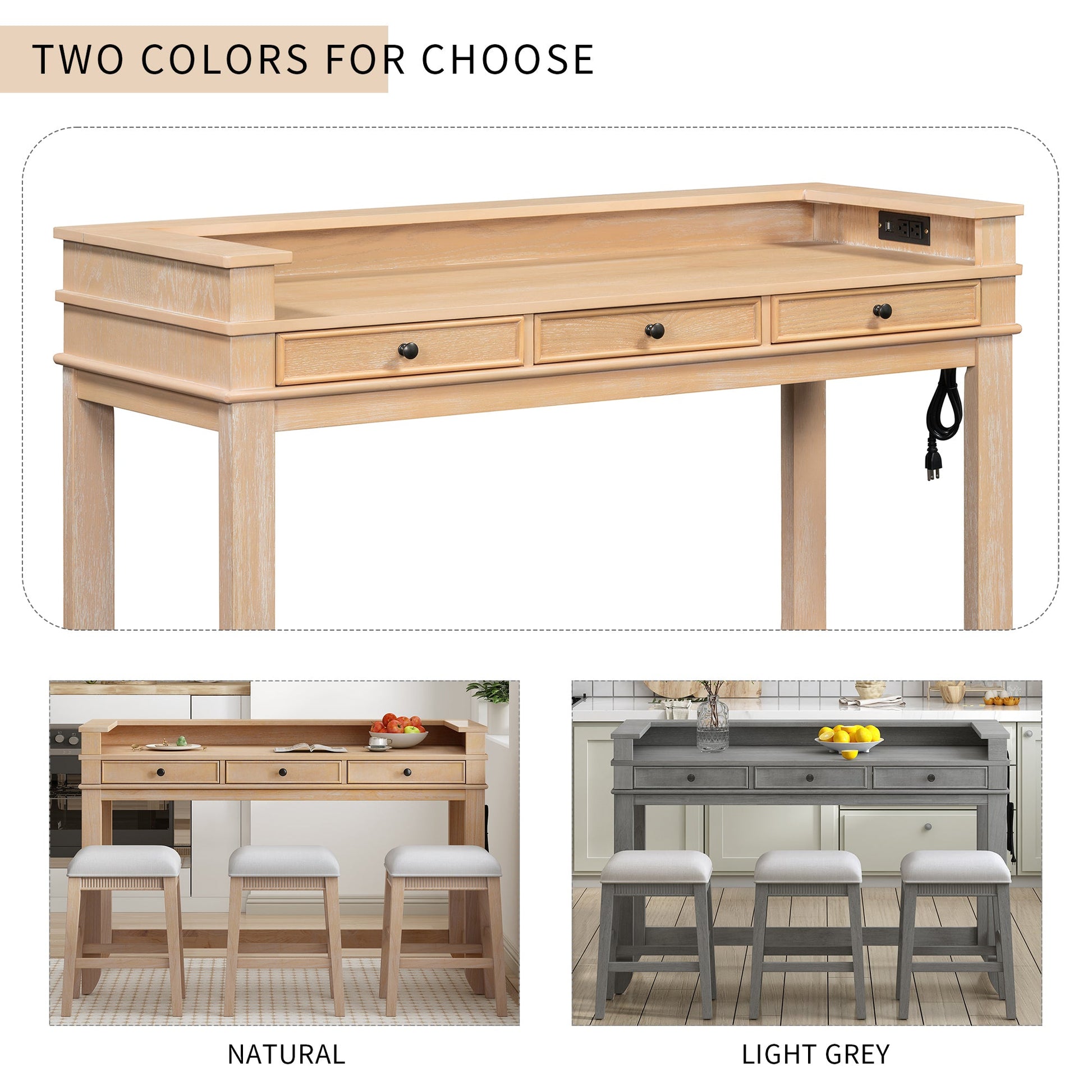 TREXM 4 - Piece Dining Table Set for 3, Retro Kitchen Table and Chairs Set with 3 Storage Drawers, Ideal for Small Spaces (Natural) - 1st Choice Furniture Direct