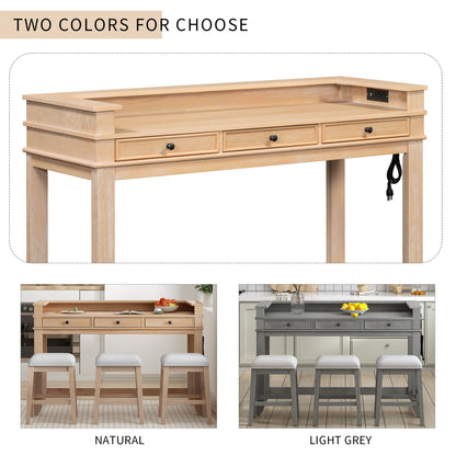 TREXM 4 - Piece Dining Table Set for 3, Retro Kitchen Table and Chairs Set with 3 Storage Drawers, Ideal for Small Spaces (Natural) - 1st Choice Furniture Direct
