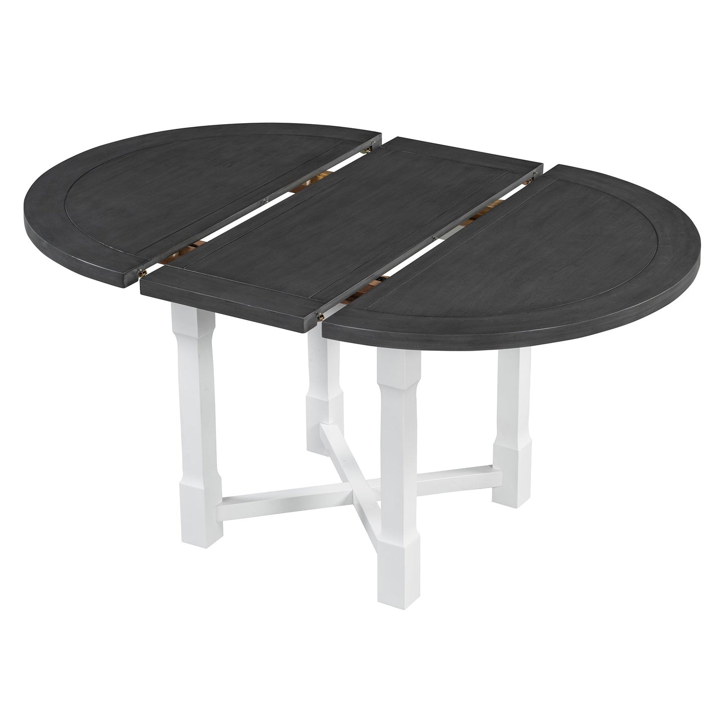 TREXM 5 - Piece Extendable Dining Table Set for 4, Round Dining Table for 4 with Upholstered Chairs, Farmhouse Kitchen Table Set with Removable Leaf for Dining Room and Kitchen (Grey+White) - 1st Choice Furniture Direct