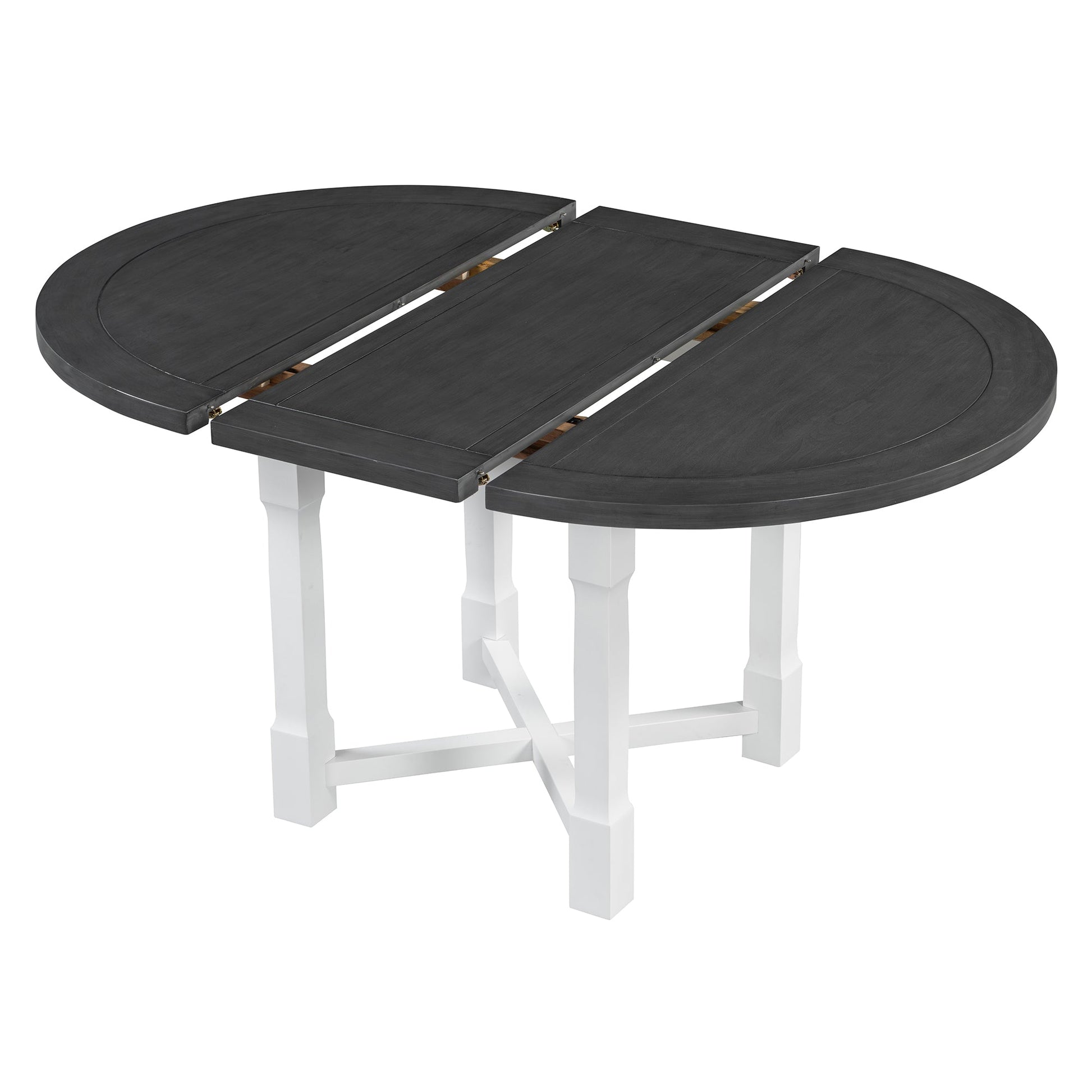 TREXM 5 - Piece Extendable Dining Table Set for 4, Round Dining Table for 4 with Upholstered Chairs, Farmhouse Kitchen Table Set with Removable Leaf for Dining Room and Kitchen (Grey+White) - 1st Choice Furniture Direct