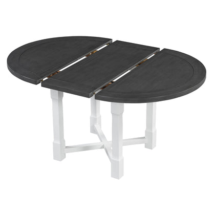 TREXM 5 - Piece Extendable Dining Table Set for 4, Round Dining Table for 4 with Upholstered Chairs, Farmhouse Kitchen Table Set with Removable Leaf for Dining Room and Kitchen (Grey+White) - 1st Choice Furniture Direct