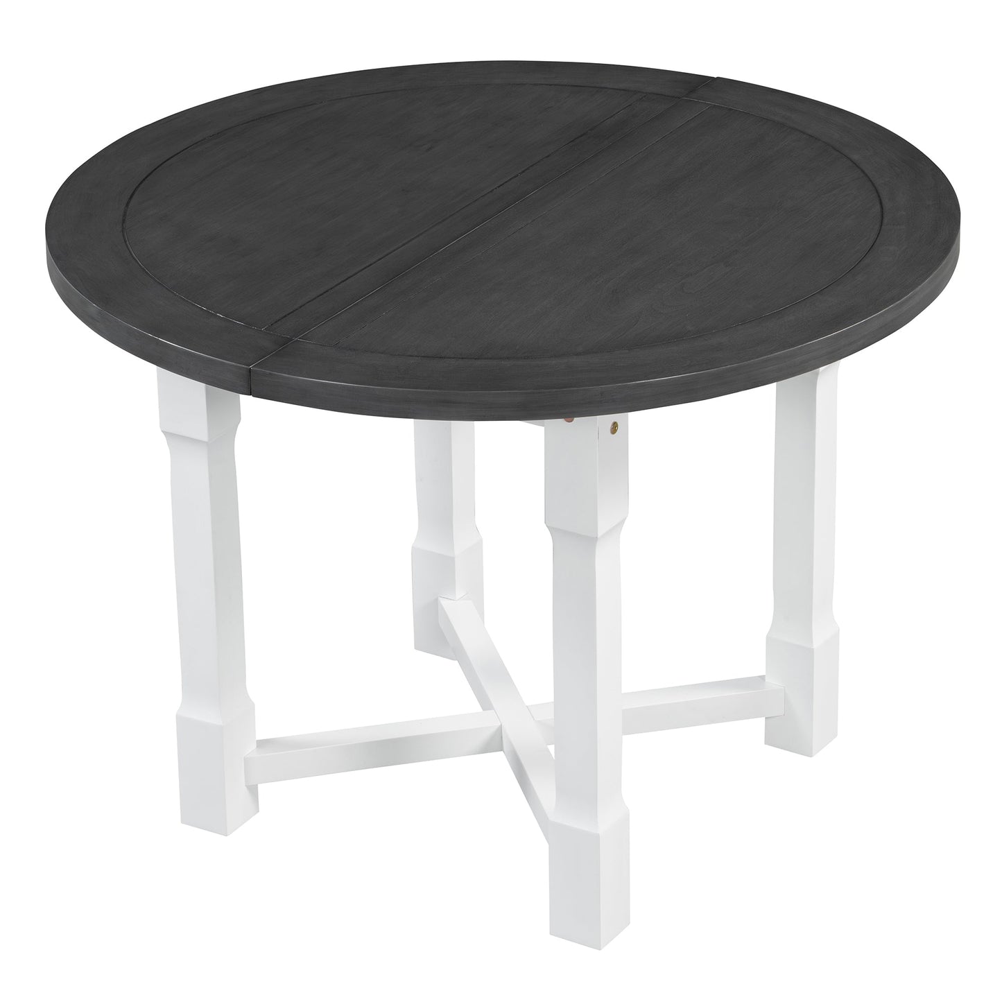 TREXM 5 - Piece Extendable Dining Table Set for 4, Round Dining Table for 4 with Upholstered Chairs, Farmhouse Kitchen Table Set with Removable Leaf for Dining Room and Kitchen (Grey+White) - 1st Choice Furniture Direct