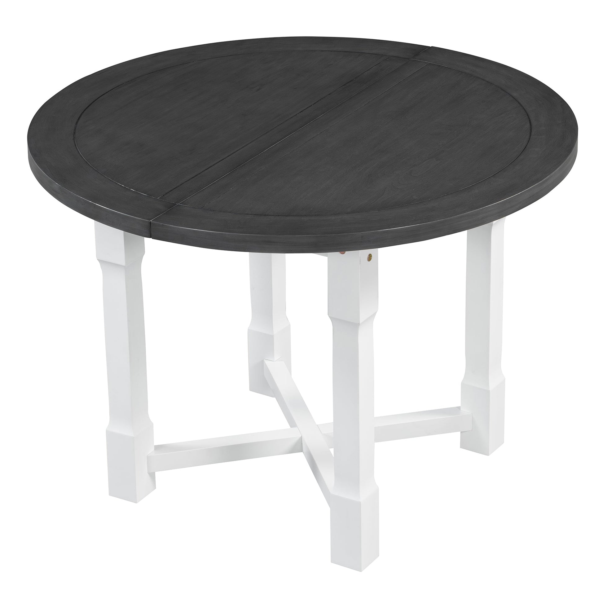 TREXM 5 - Piece Extendable Dining Table Set for 4, Round Dining Table for 4 with Upholstered Chairs, Farmhouse Kitchen Table Set with Removable Leaf for Dining Room and Kitchen (Grey+White) - 1st Choice Furniture Direct