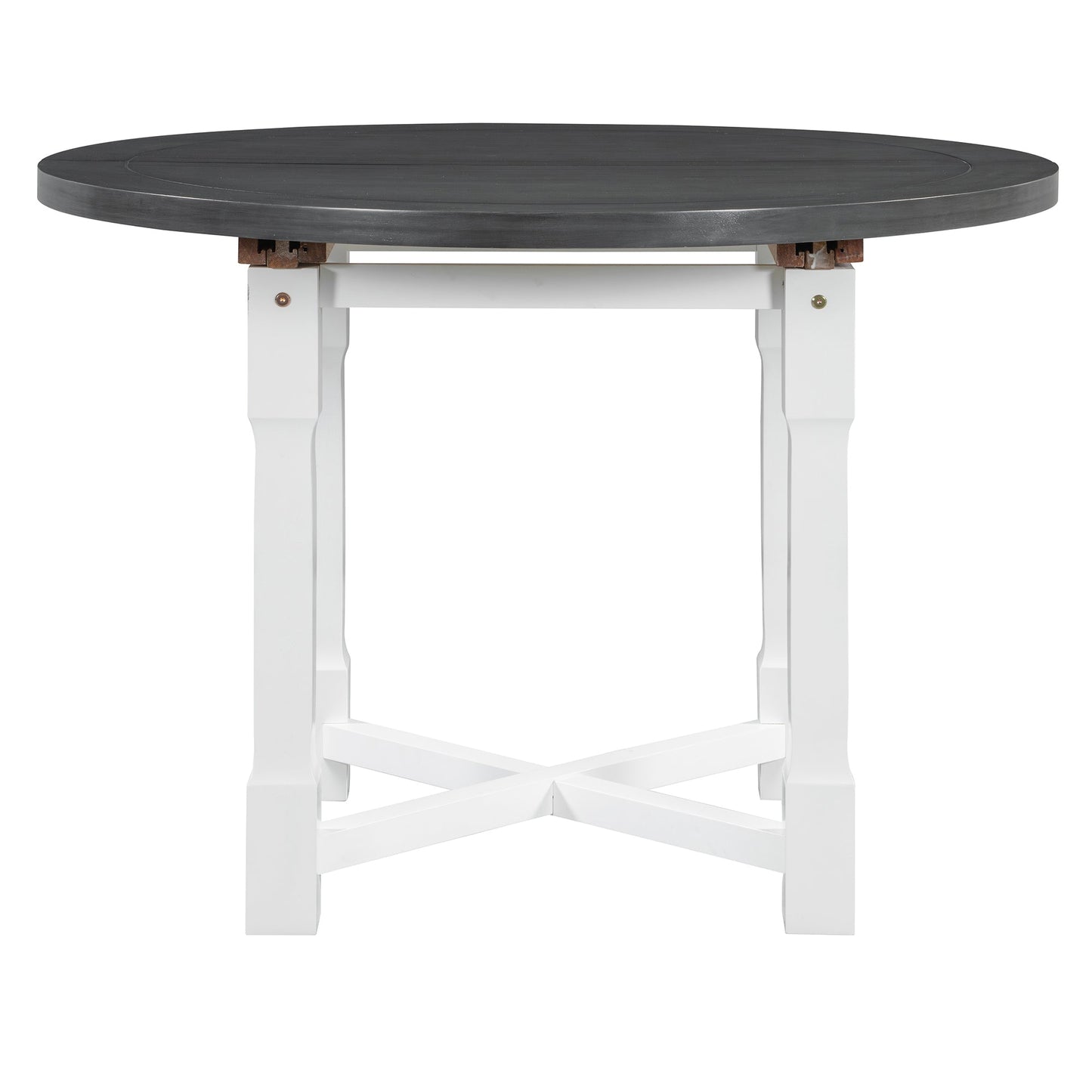 TREXM 5 - Piece Extendable Dining Table Set for 4, Round Dining Table for 4 with Upholstered Chairs, Farmhouse Kitchen Table Set with Removable Leaf for Dining Room and Kitchen (Grey+White) - 1st Choice Furniture Direct
