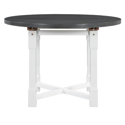 TREXM 5 - Piece Extendable Dining Table Set for 4, Round Dining Table for 4 with Upholstered Chairs, Farmhouse Kitchen Table Set with Removable Leaf for Dining Room and Kitchen (Grey+White) - 1st Choice Furniture Direct
