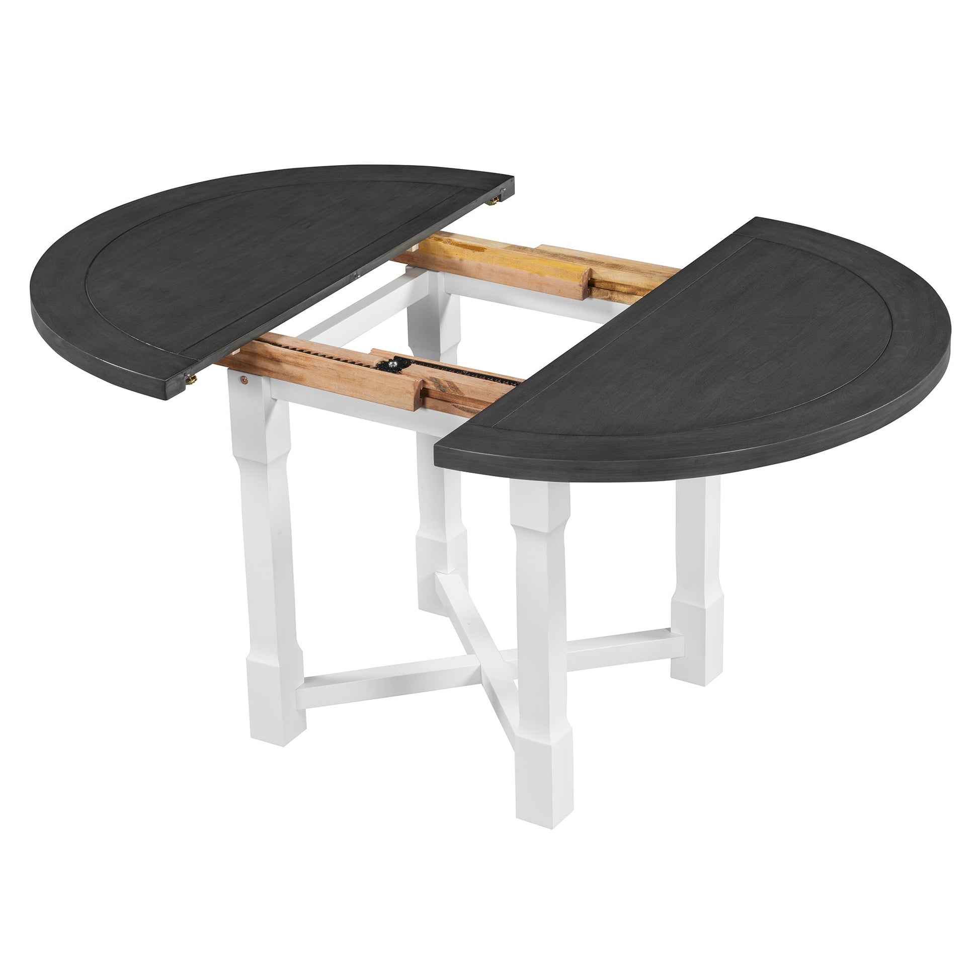 TREXM 5 - Piece Extendable Dining Table Set for 4, Round Dining Table for 4 with Upholstered Chairs, Farmhouse Kitchen Table Set with Removable Leaf for Dining Room and Kitchen (Grey+White) - 1st Choice Furniture Direct