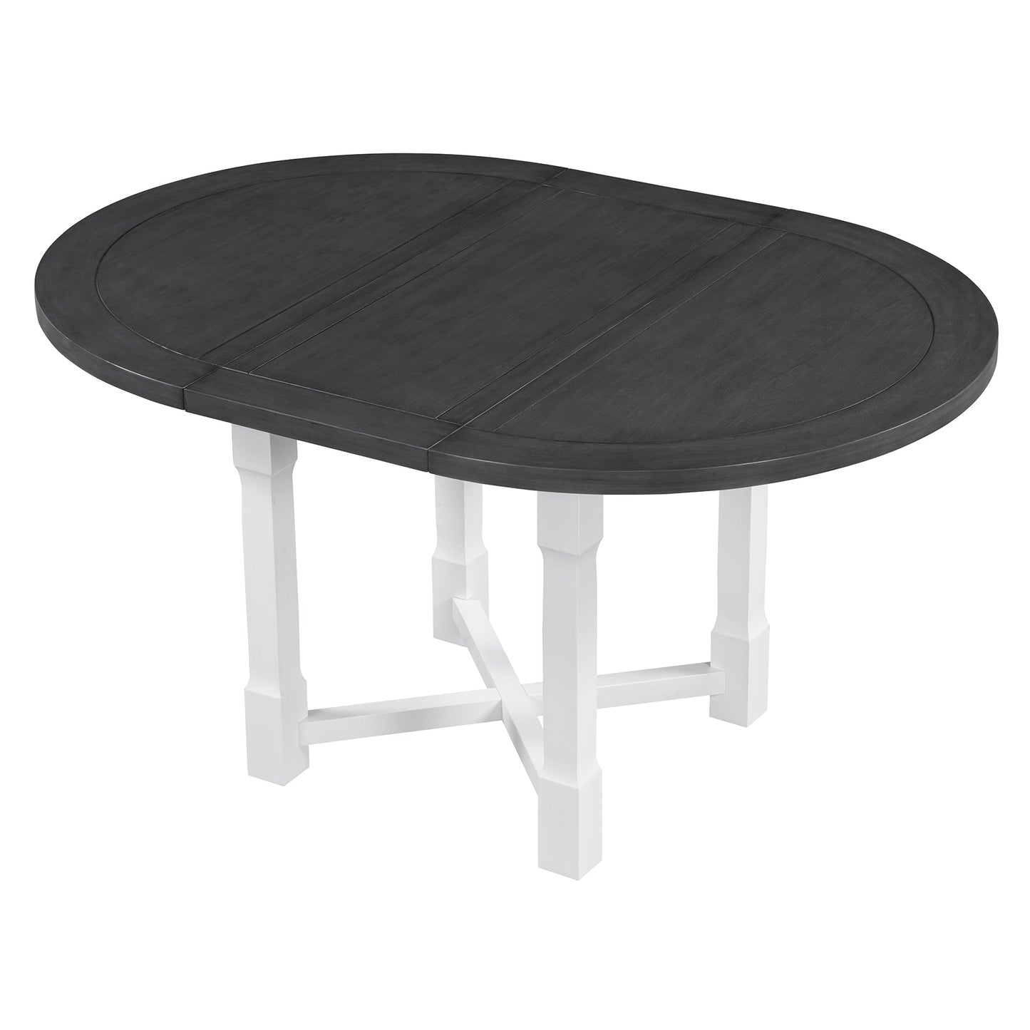 TREXM 5 - Piece Extendable Dining Table Set for 4, Round Dining Table for 4 with Upholstered Chairs, Farmhouse Kitchen Table Set with Removable Leaf for Dining Room and Kitchen (Grey+White) - 1st Choice Furniture Direct