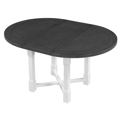 TREXM 5 - Piece Extendable Dining Table Set for 4, Round Dining Table for 4 with Upholstered Chairs, Farmhouse Kitchen Table Set with Removable Leaf for Dining Room and Kitchen (Grey+White) - 1st Choice Furniture Direct