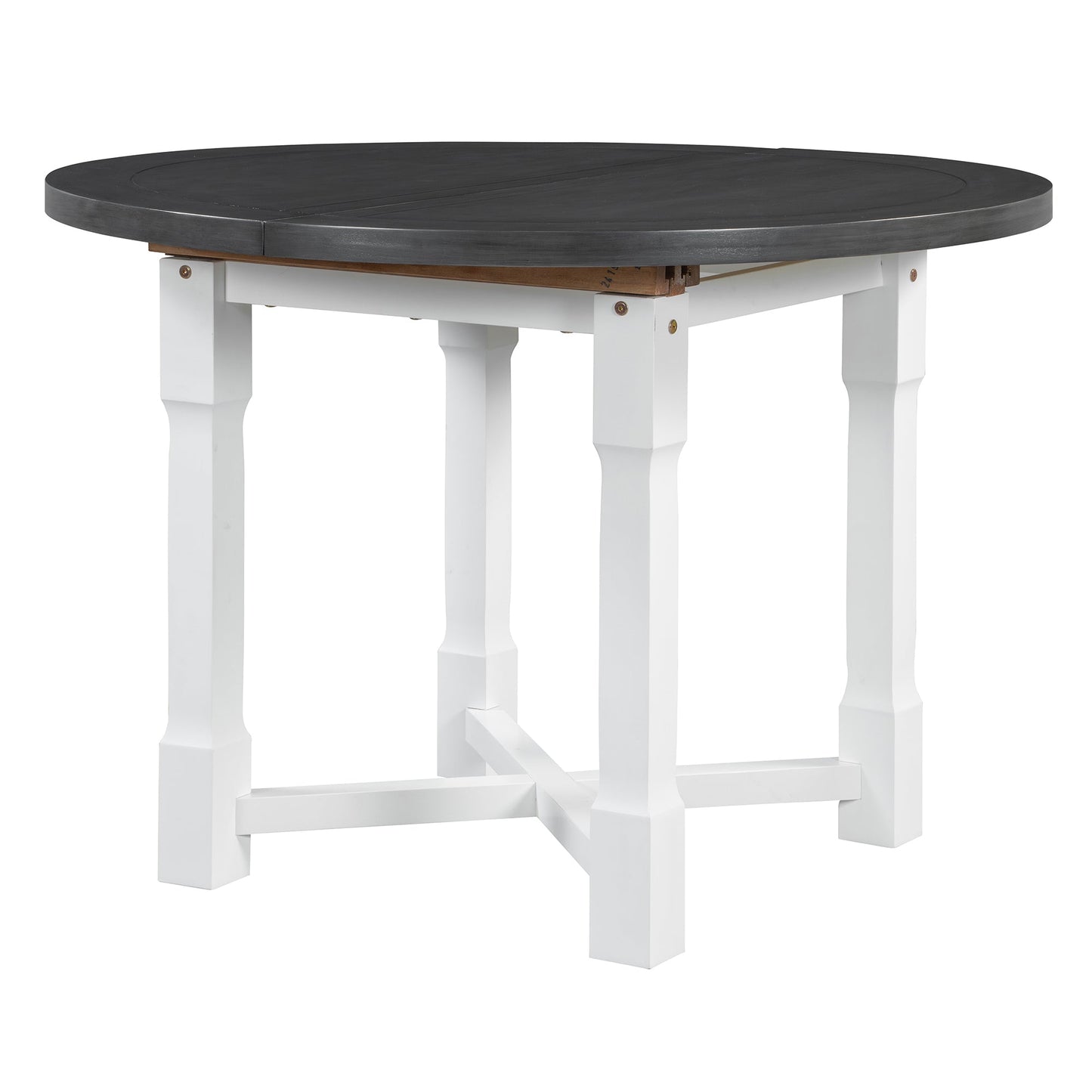 TREXM 5 - Piece Extendable Dining Table Set for 4, Round Dining Table for 4 with Upholstered Chairs, Farmhouse Kitchen Table Set with Removable Leaf for Dining Room and Kitchen (Grey+White) - 1st Choice Furniture Direct