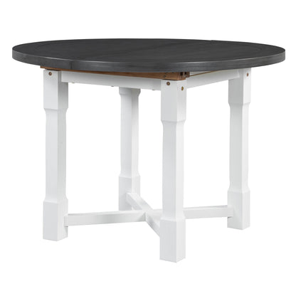 TREXM 5 - Piece Extendable Dining Table Set for 4, Round Dining Table for 4 with Upholstered Chairs, Farmhouse Kitchen Table Set with Removable Leaf for Dining Room and Kitchen (Grey+White) - 1st Choice Furniture Direct