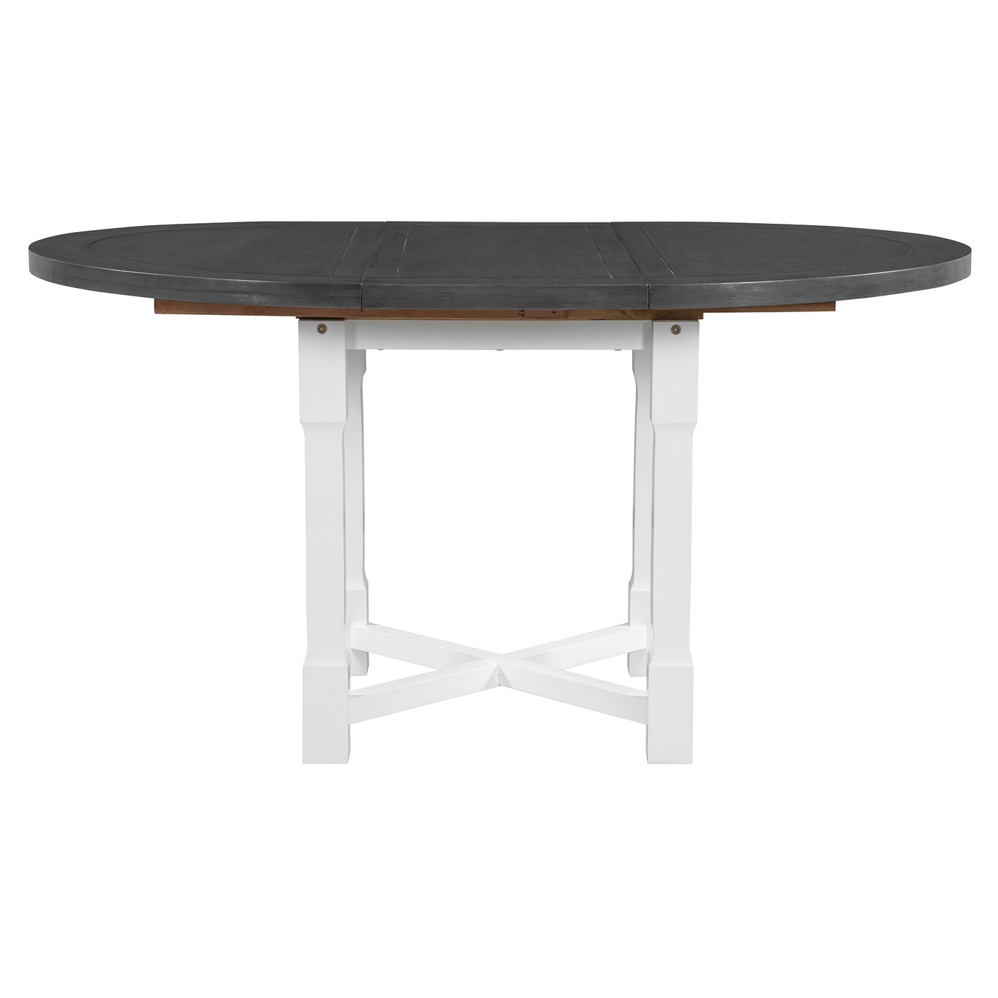 TREXM 5 - Piece Extendable Dining Table Set for 4, Round Dining Table for 4 with Upholstered Chairs, Farmhouse Kitchen Table Set with Removable Leaf for Dining Room and Kitchen (Grey+White) - 1st Choice Furniture Direct