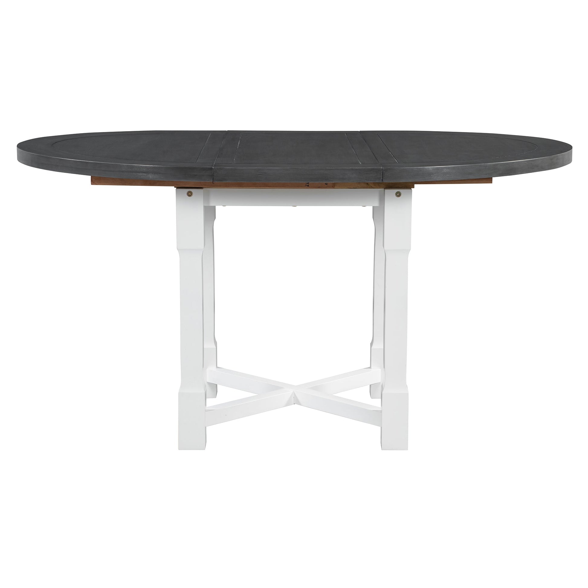 TREXM 5 - Piece Extendable Dining Table Set for 4, Round Dining Table for 4 with Upholstered Chairs, Farmhouse Kitchen Table Set with Removable Leaf for Dining Room and Kitchen (Grey+White) - 1st Choice Furniture Direct