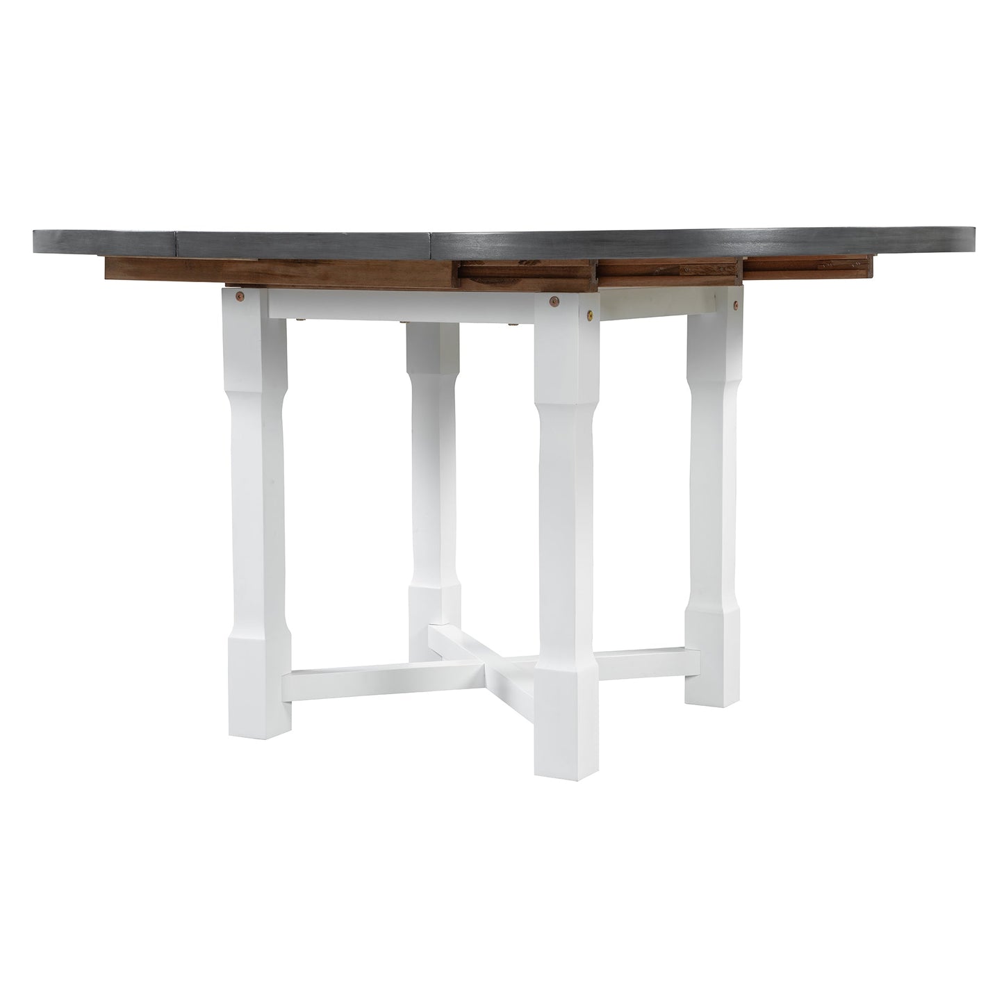 TREXM 5 - Piece Extendable Dining Table Set for 4, Round Dining Table for 4 with Upholstered Chairs, Farmhouse Kitchen Table Set with Removable Leaf for Dining Room and Kitchen (Grey+White) - 1st Choice Furniture Direct