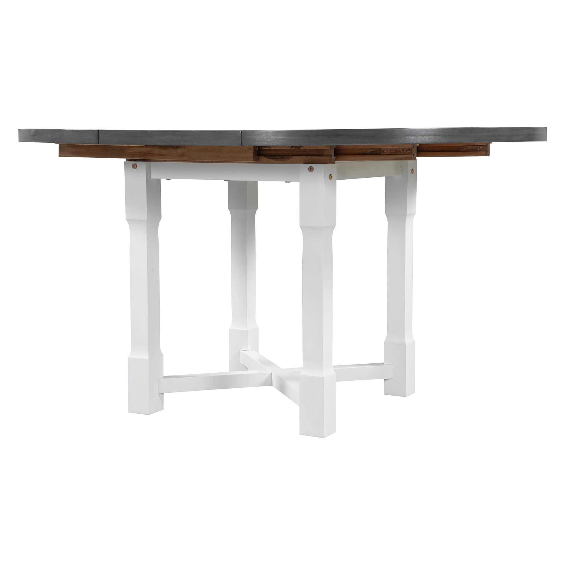 TREXM 5 - Piece Extendable Dining Table Set for 4, Round Dining Table for 4 with Upholstered Chairs, Farmhouse Kitchen Table Set with Removable Leaf for Dining Room and Kitchen (Grey+White) - 1st Choice Furniture Direct