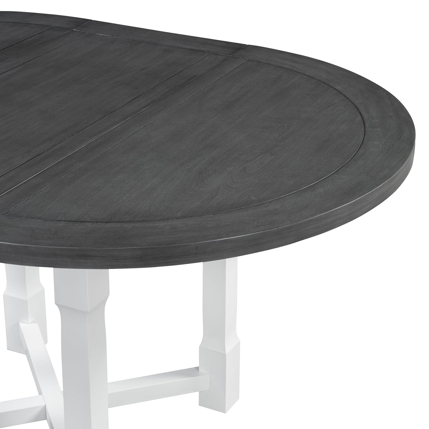 TREXM 5 - Piece Extendable Dining Table Set for 4, Round Dining Table for 4 with Upholstered Chairs, Farmhouse Kitchen Table Set with Removable Leaf for Dining Room and Kitchen (Grey+White) - 1st Choice Furniture Direct