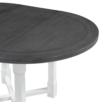 TREXM 5 - Piece Extendable Dining Table Set for 4, Round Dining Table for 4 with Upholstered Chairs, Farmhouse Kitchen Table Set with Removable Leaf for Dining Room and Kitchen (Grey+White) - 1st Choice Furniture Direct