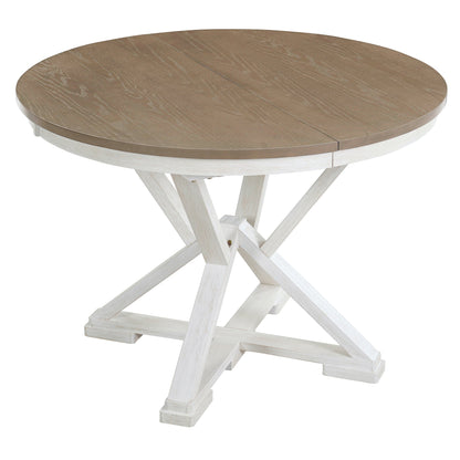 TREXM 5 - Piece Retro Functional Dining Table Set Extendable Round Table and 4 Upholstered Chairs for Dining Room and Living Room (Brown+Antique White) - 1st Choice Furniture Direct
