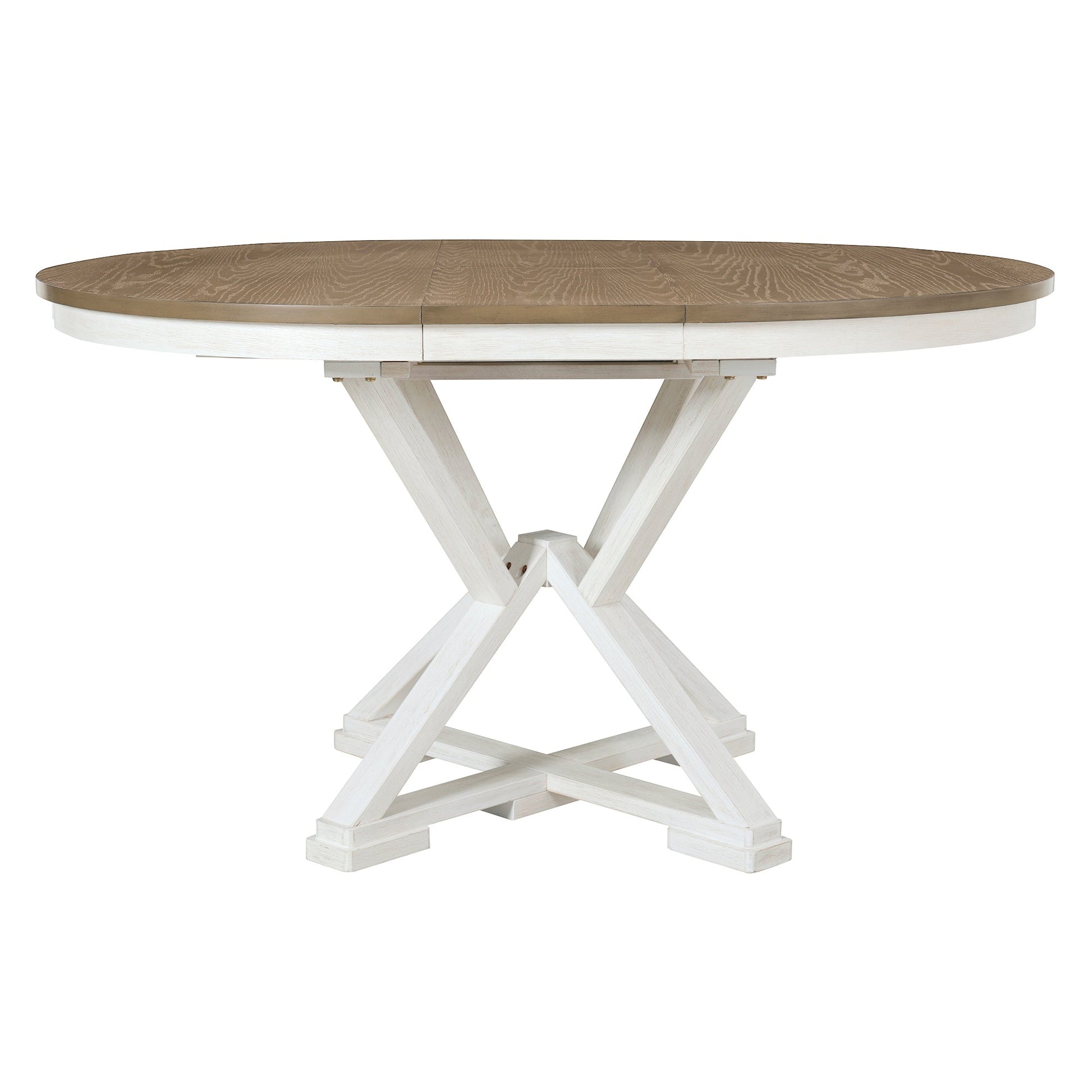 TREXM 5 - Piece Retro Functional Dining Table Set Extendable Round Table and 4 Upholstered Chairs for Dining Room and Living Room (Brown+Antique White) - 1st Choice Furniture Direct