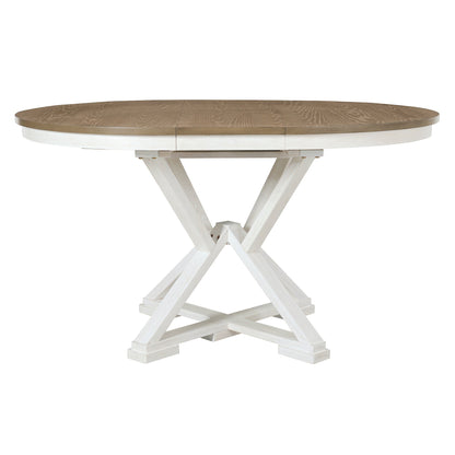 TREXM 5 - Piece Retro Functional Dining Table Set Extendable Round Table and 4 Upholstered Chairs for Dining Room and Living Room (Brown+Antique White) - 1st Choice Furniture Direct