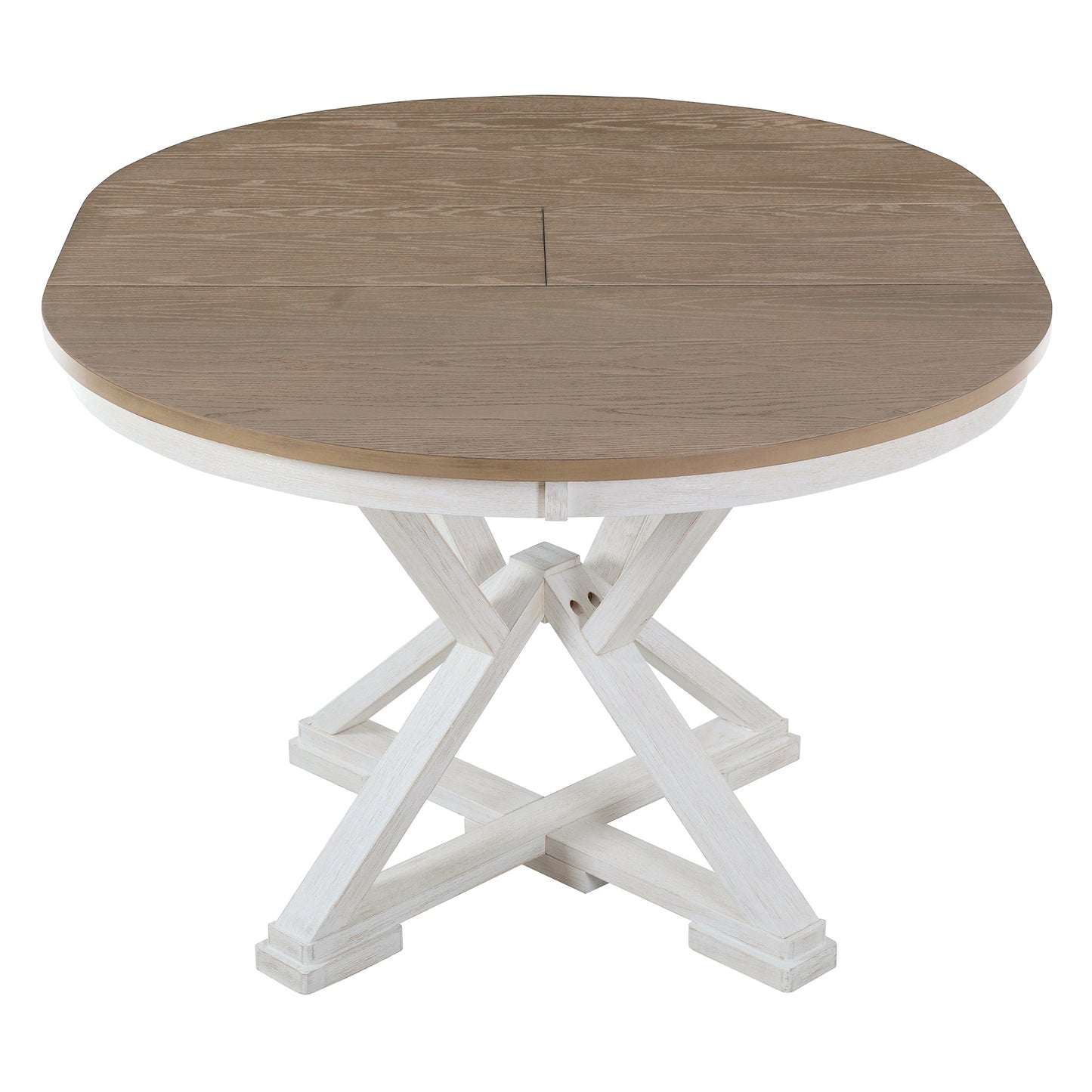 TREXM 5 - Piece Retro Functional Dining Table Set Extendable Round Table and 4 Upholstered Chairs for Dining Room and Living Room (Brown+Antique White) - 1st Choice Furniture Direct