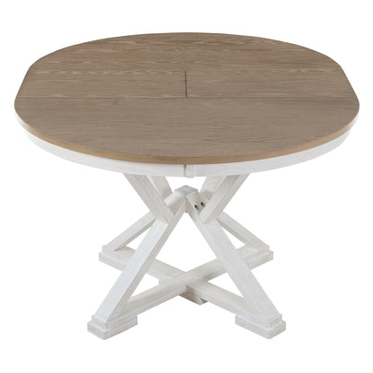 TREXM 5 - Piece Retro Functional Dining Table Set Extendable Round Table and 4 Upholstered Chairs for Dining Room and Living Room (Brown+Antique White) - 1st Choice Furniture Direct