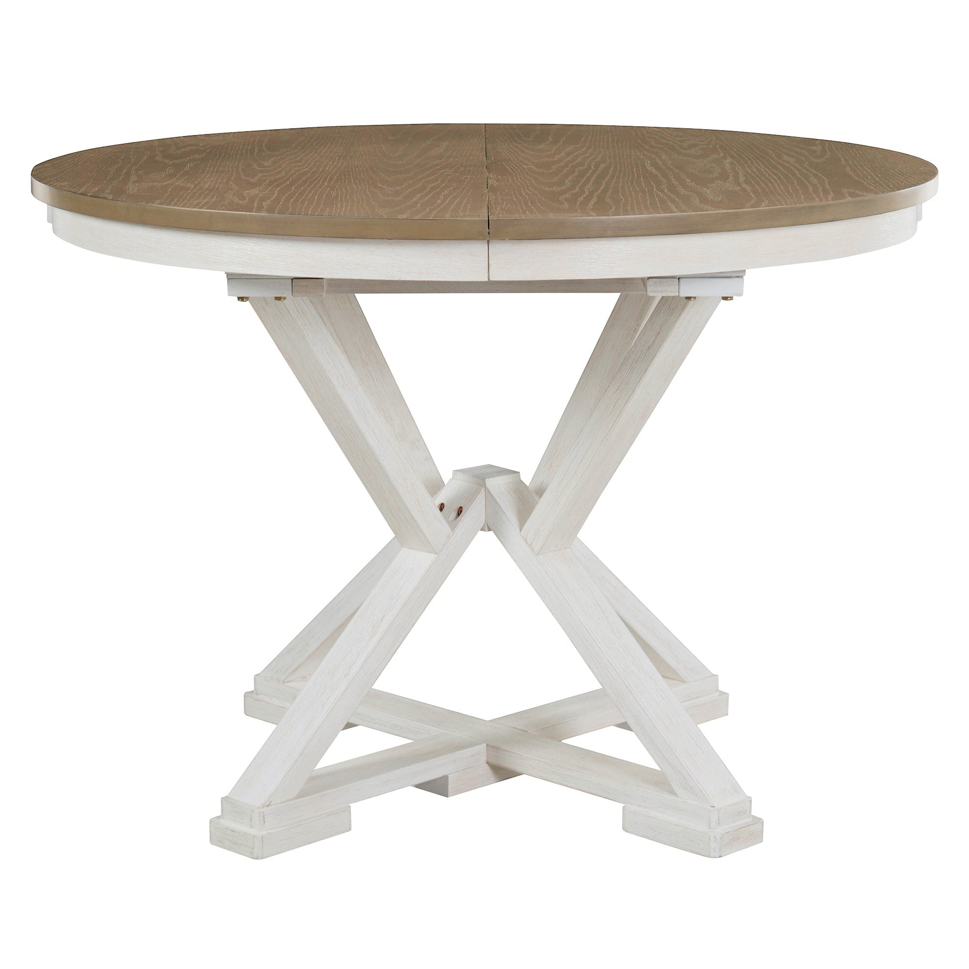 TREXM 5 - Piece Retro Functional Dining Table Set Extendable Round Table and 4 Upholstered Chairs for Dining Room and Living Room (Brown+Antique White) - 1st Choice Furniture Direct