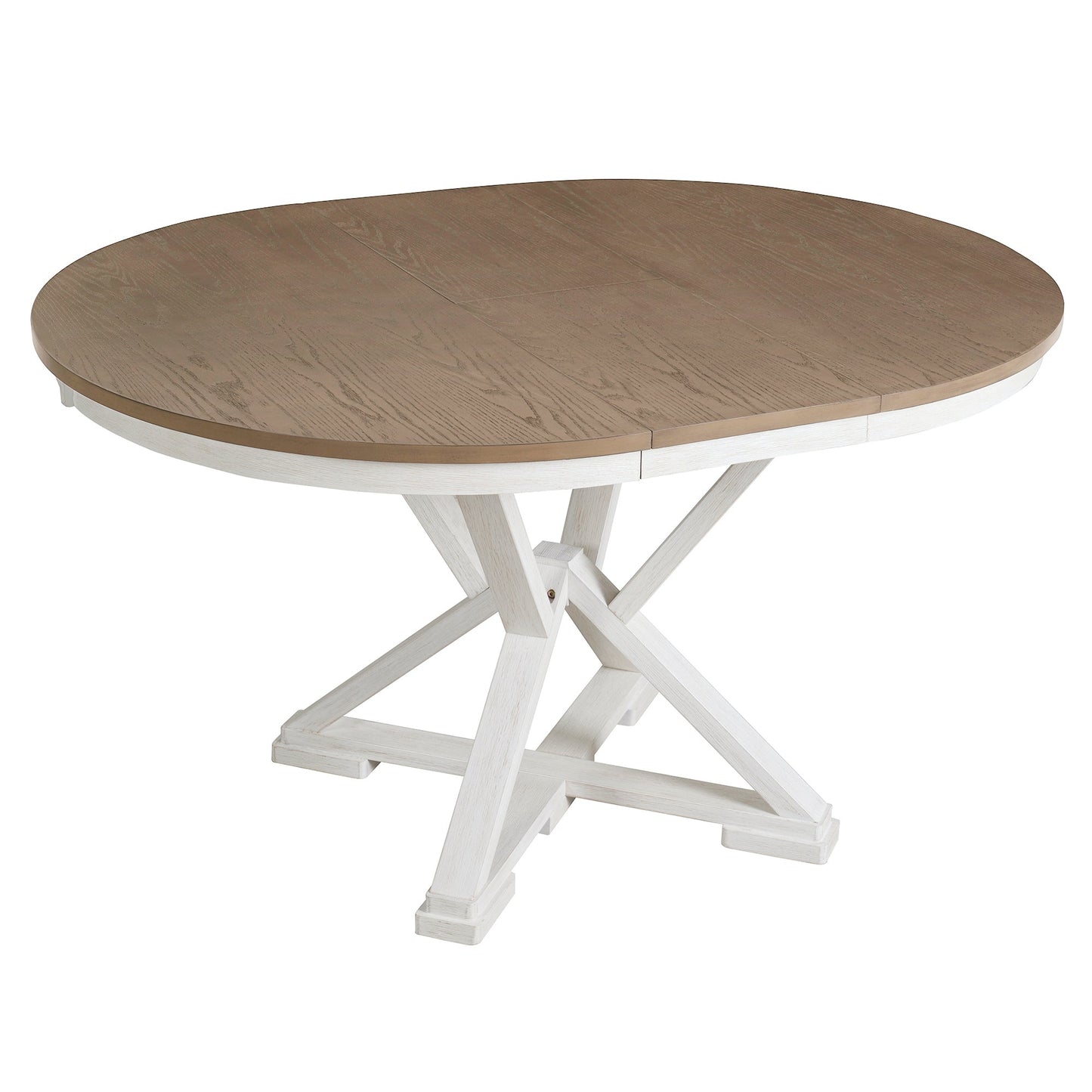 TREXM 5 - Piece Retro Functional Dining Table Set Extendable Round Table and 4 Upholstered Chairs for Dining Room and Living Room (Brown+Antique White) - 1st Choice Furniture Direct