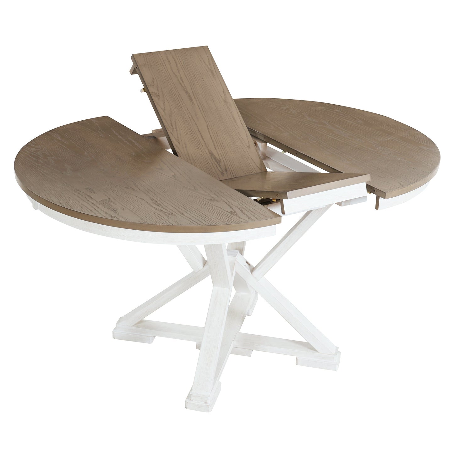 TREXM 5 - Piece Retro Functional Dining Table Set Extendable Round Table and 4 Upholstered Chairs for Dining Room and Living Room (Brown+Antique White) - 1st Choice Furniture Direct