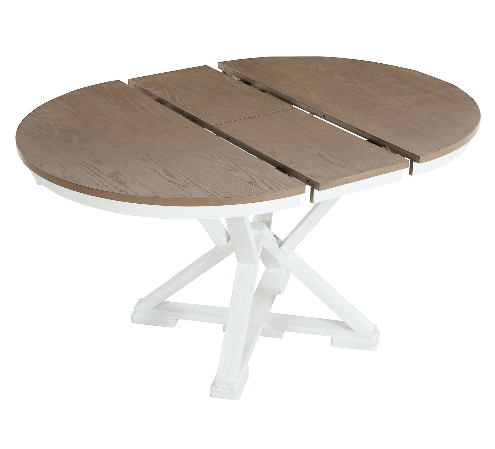 TREXM 5 - Piece Retro Functional Dining Table Set Extendable Round Table and 4 Upholstered Chairs for Dining Room and Living Room (Brown+Antique White) - 1st Choice Furniture Direct
