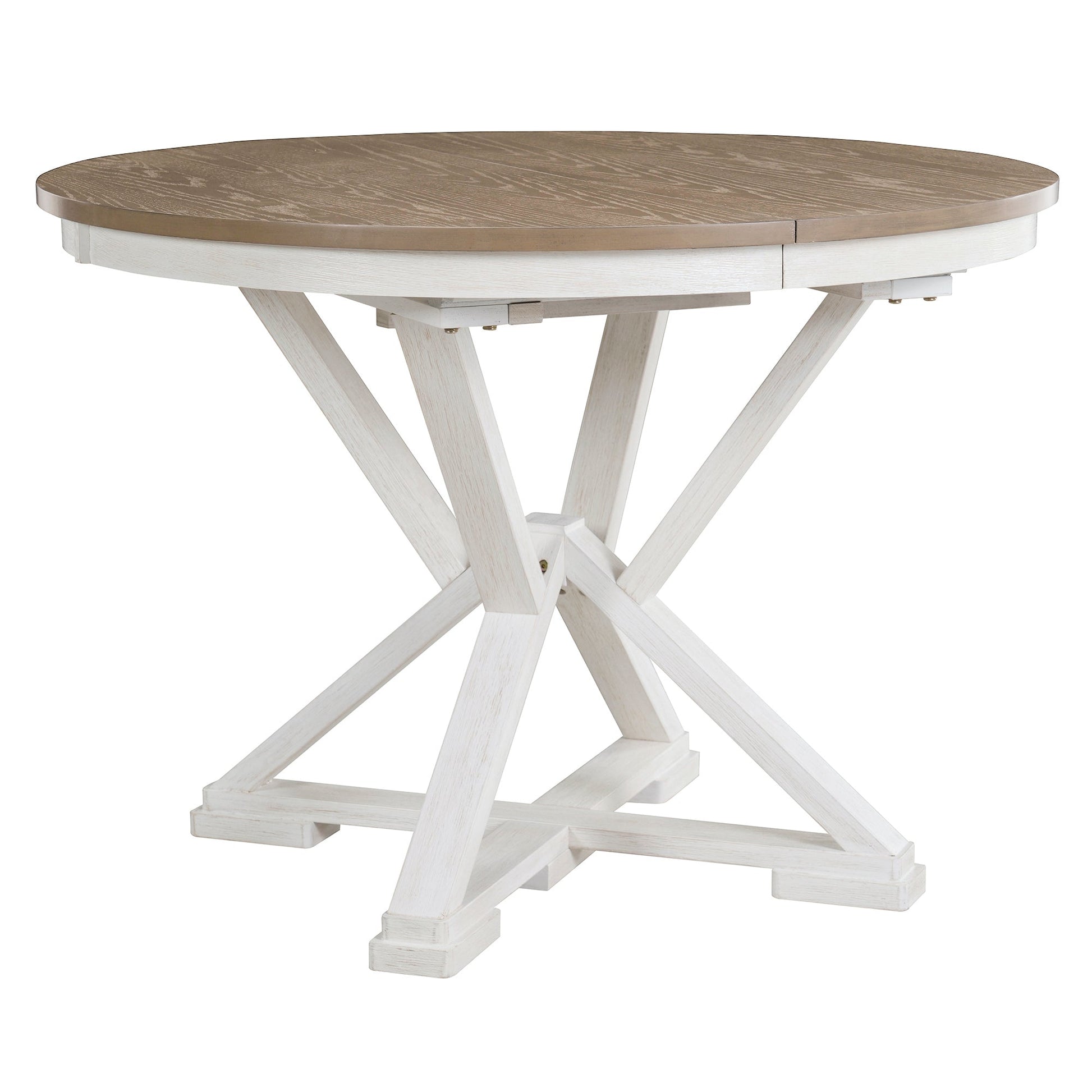 TREXM 5 - Piece Retro Functional Dining Table Set Extendable Round Table and 4 Upholstered Chairs for Dining Room and Living Room (Brown+Antique White) - 1st Choice Furniture Direct