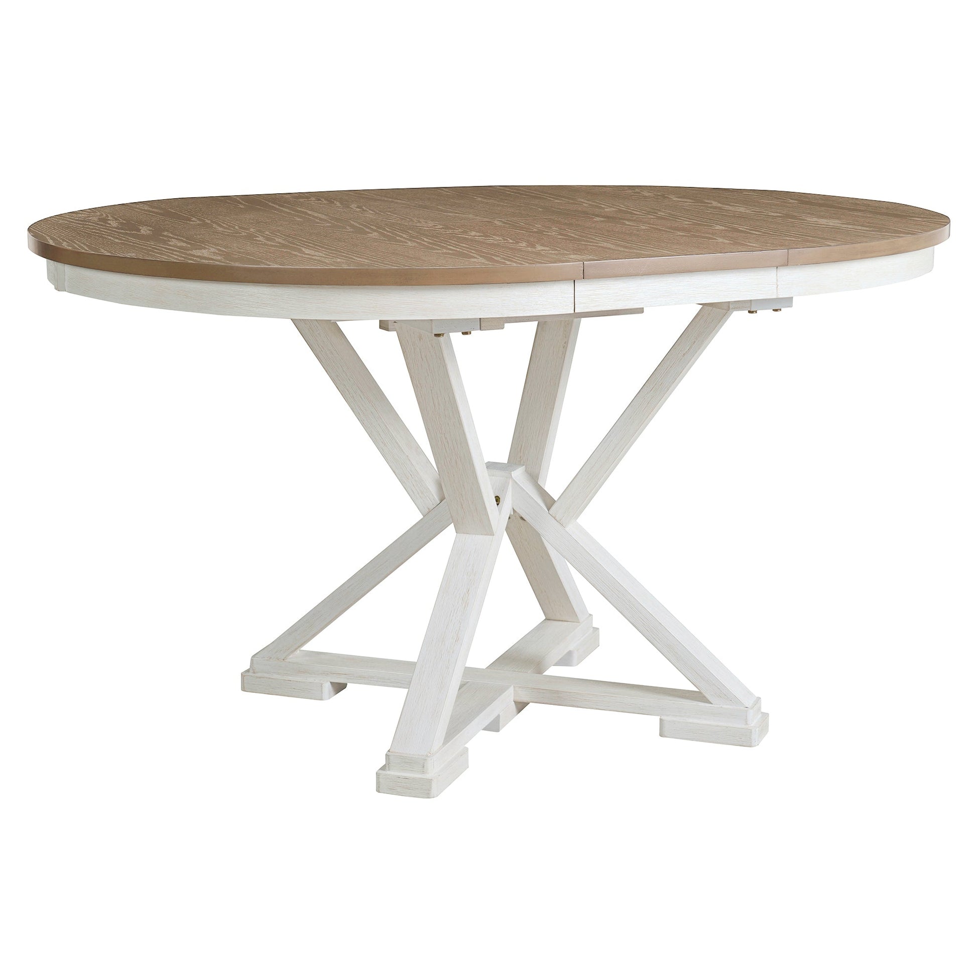 TREXM 5 - Piece Retro Functional Dining Table Set Extendable Round Table and 4 Upholstered Chairs for Dining Room and Living Room (Brown+Antique White) - 1st Choice Furniture Direct