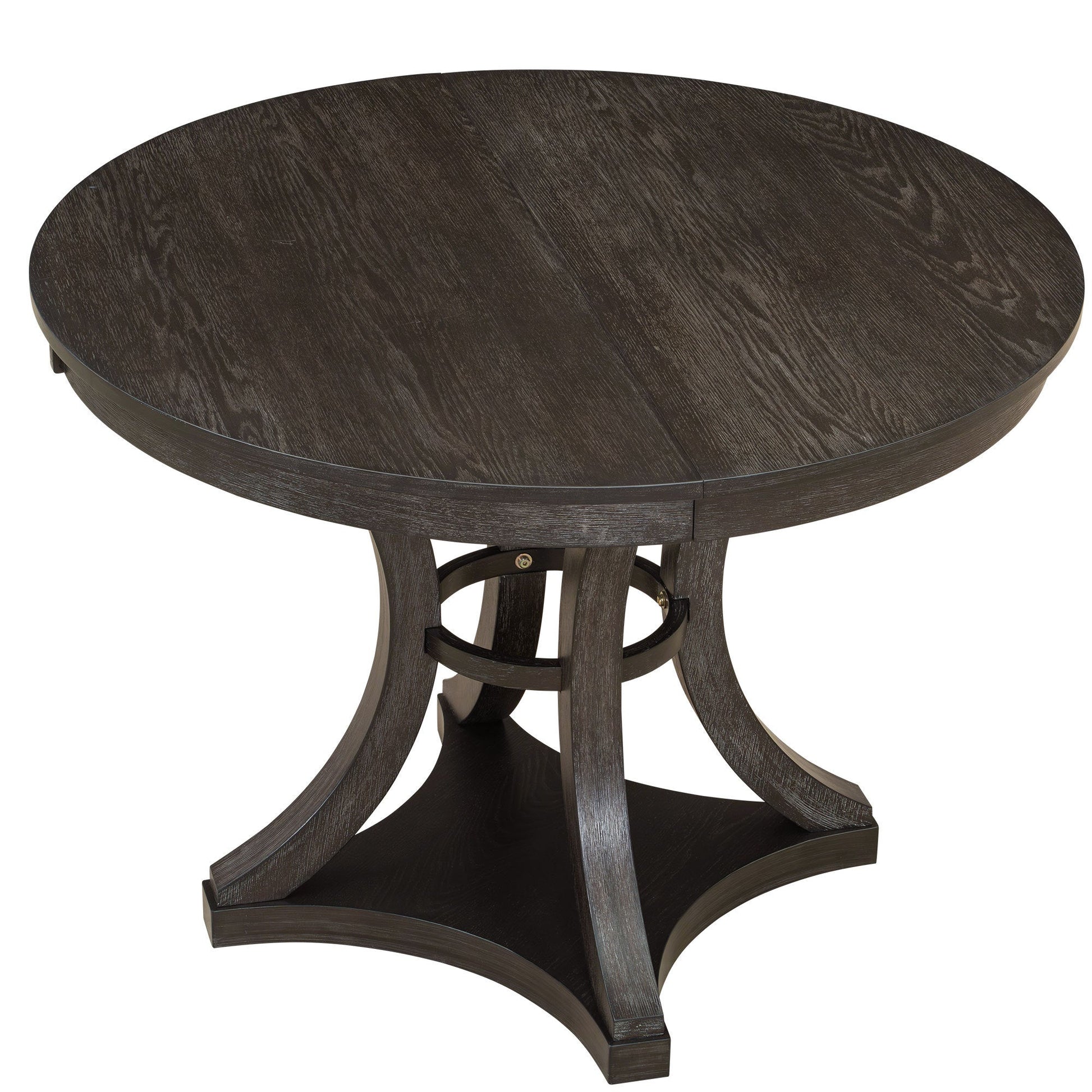 TREXM 5 - Piece Retro Functional Dining Table Set Extendable Round Table and 4 Upholstered Chairs for Dining Room and Living Room (Espresso) - 1st Choice Furniture Direct