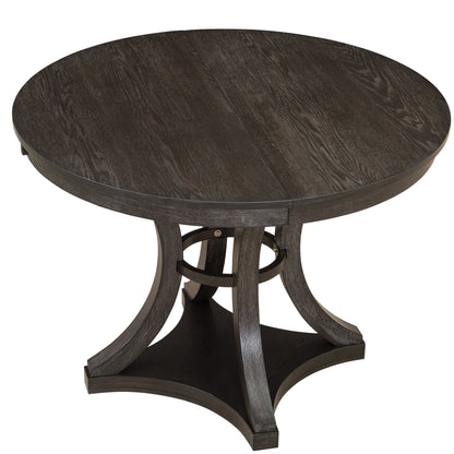TREXM 5 - Piece Retro Functional Dining Table Set Extendable Round Table and 4 Upholstered Chairs for Dining Room and Living Room (Espresso) - 1st Choice Furniture Direct