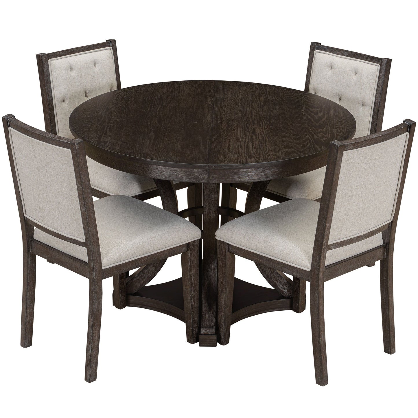TREXM 5 - Piece Retro Functional Dining Table Set Extendable Round Table and 4 Upholstered Chairs for Dining Room and Living Room (Espresso) - 1st Choice Furniture Direct