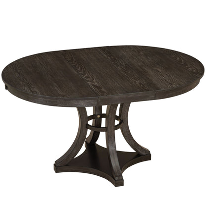 TREXM 5 - Piece Retro Functional Dining Table Set Extendable Round Table and 4 Upholstered Chairs for Dining Room and Living Room (Espresso) - 1st Choice Furniture Direct