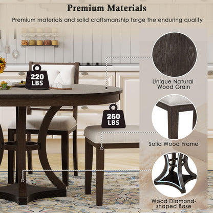 TREXM 5 - Piece Retro Functional Dining Table Set Extendable Round Table and 4 Upholstered Chairs for Dining Room and Living Room (Espresso) - 1st Choice Furniture Direct