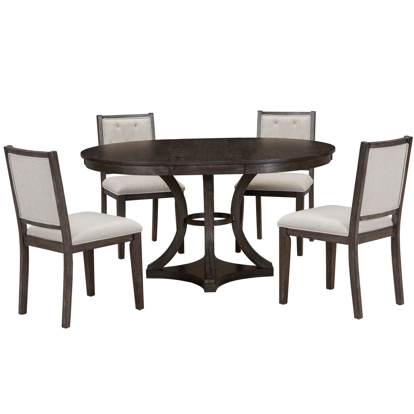 TREXM 5 - Piece Retro Functional Dining Table Set Extendable Round Table and 4 Upholstered Chairs for Dining Room and Living Room (Espresso) - 1st Choice Furniture Direct
