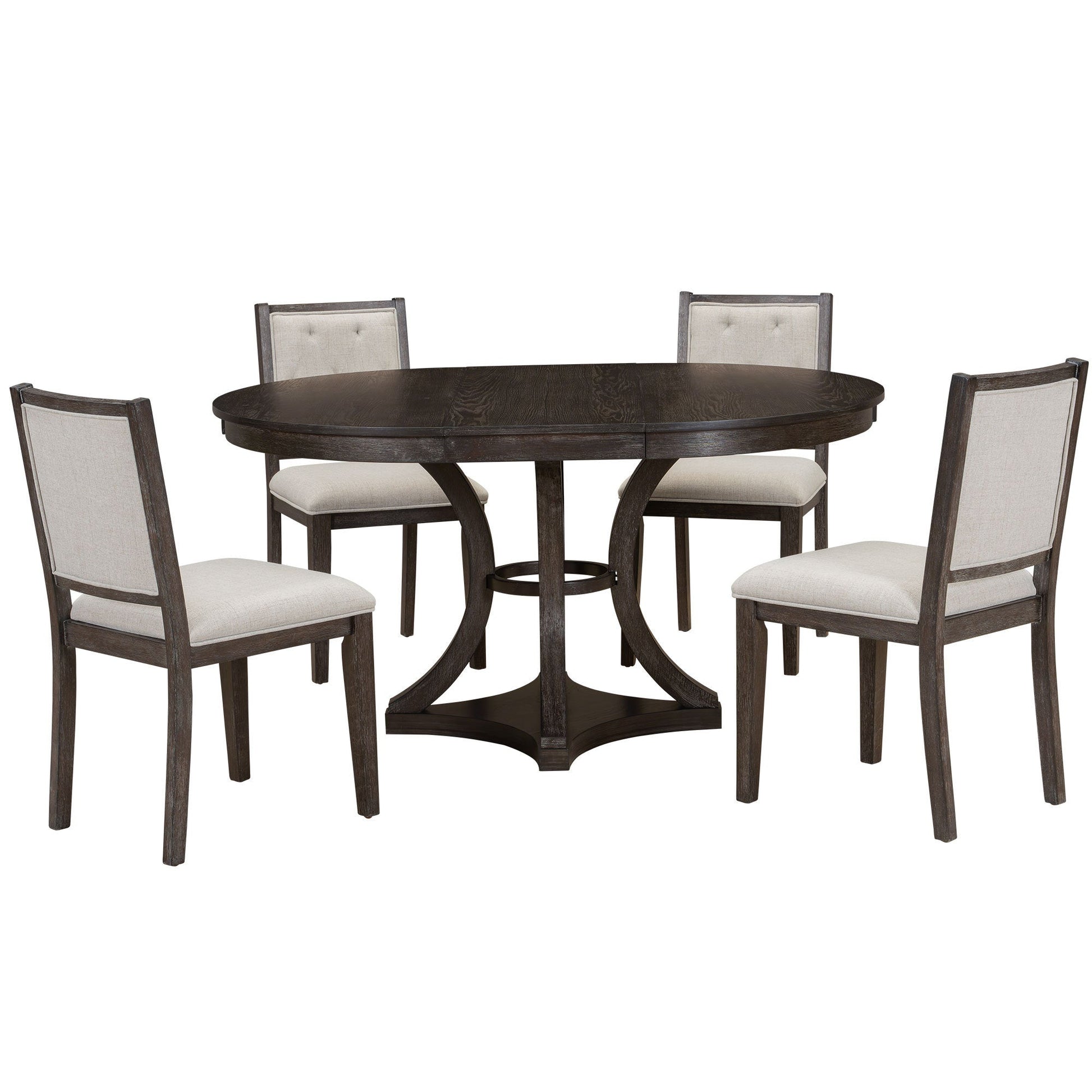 TREXM 5 - Piece Retro Functional Dining Table Set Extendable Round Table and 4 Upholstered Chairs for Dining Room and Living Room (Espresso) - 1st Choice Furniture Direct