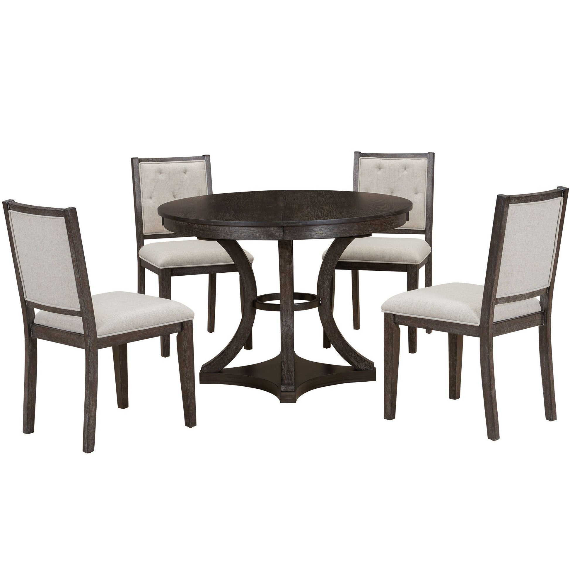 TREXM 5 - Piece Retro Functional Dining Table Set Extendable Round Table and 4 Upholstered Chairs for Dining Room and Living Room (Espresso) - 1st Choice Furniture Direct