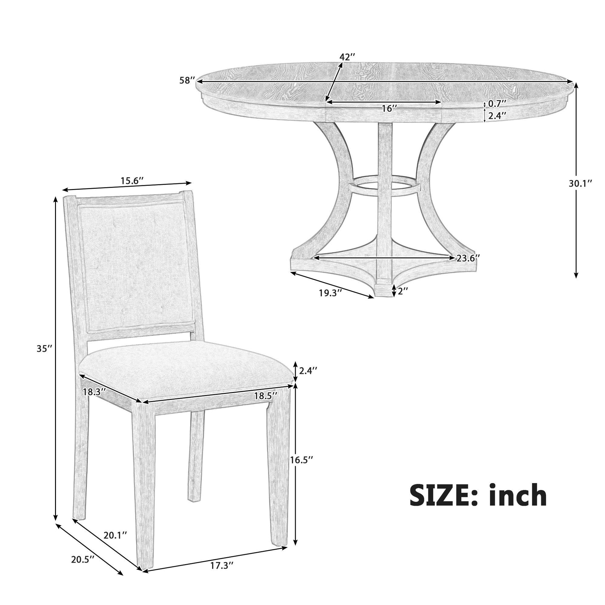 TREXM 5 - Piece Retro Functional Dining Table Set Extendable Round Table and 4 Upholstered Chairs for Dining Room and Living Room (Espresso) - 1st Choice Furniture Direct