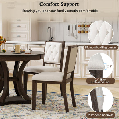 TREXM 5 - Piece Retro Functional Dining Table Set Extendable Round Table and 4 Upholstered Chairs for Dining Room and Living Room (Espresso) - 1st Choice Furniture Direct