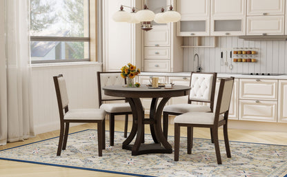 TREXM 5 - Piece Retro Functional Dining Table Set Extendable Round Table and 4 Upholstered Chairs for Dining Room and Living Room (Espresso) - 1st Choice Furniture Direct