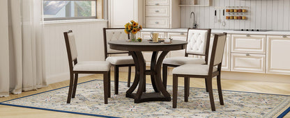 TREXM 5 - Piece Retro Functional Dining Table Set Extendable Round Table and 4 Upholstered Chairs for Dining Room and Living Room (Espresso) - 1st Choice Furniture Direct