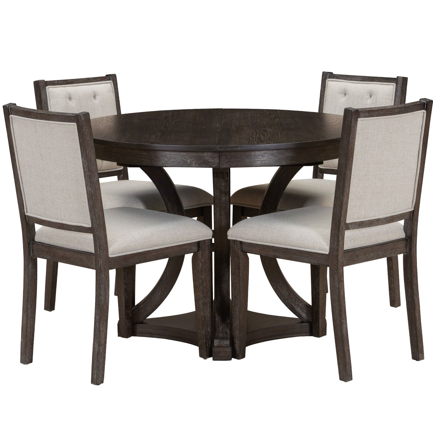 TREXM 5 - Piece Retro Functional Dining Table Set Extendable Round Table and 4 Upholstered Chairs for Dining Room and Living Room (Espresso) - 1st Choice Furniture Direct
