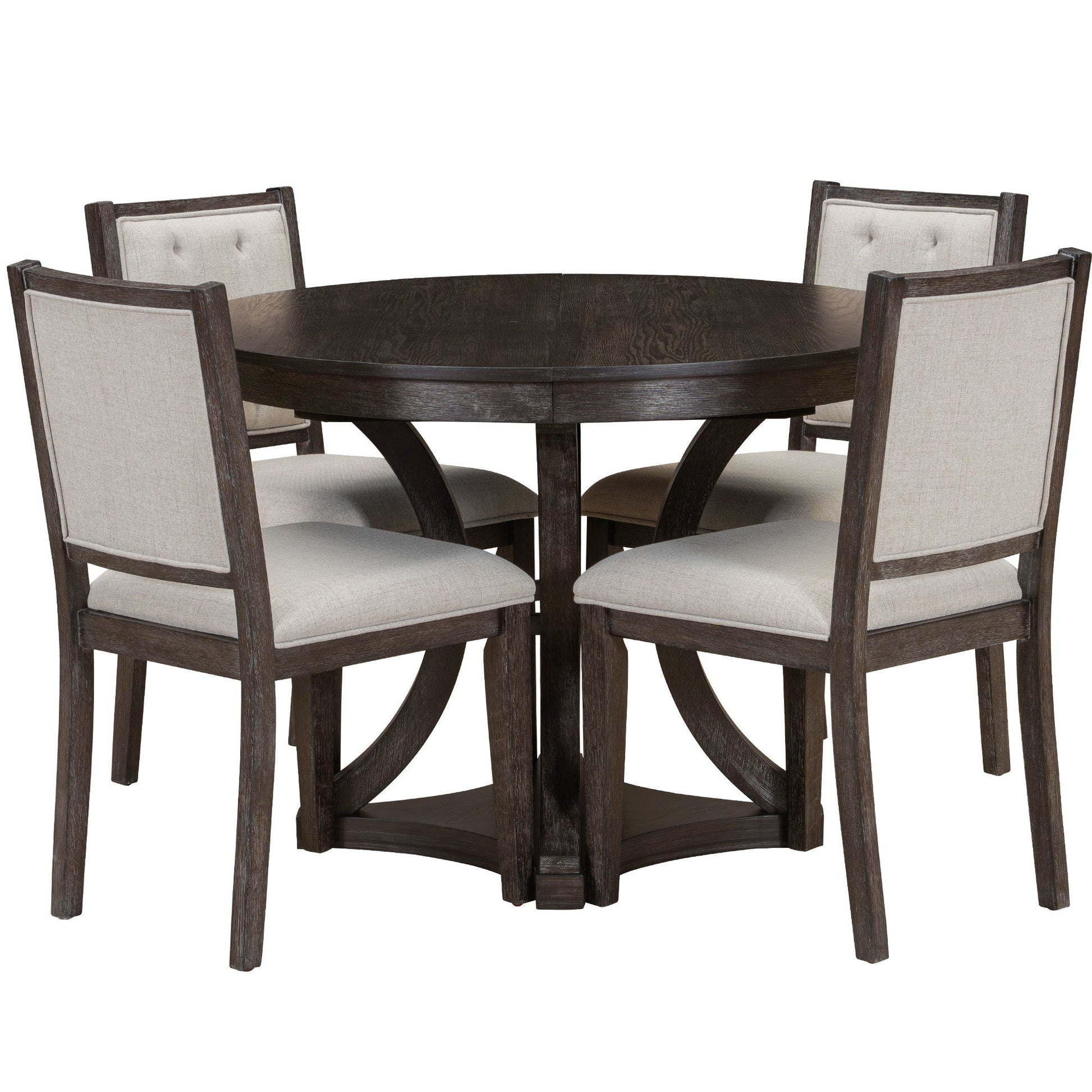 TREXM 5 - Piece Retro Functional Dining Table Set Extendable Round Table and 4 Upholstered Chairs for Dining Room and Living Room (Espresso) - 1st Choice Furniture Direct